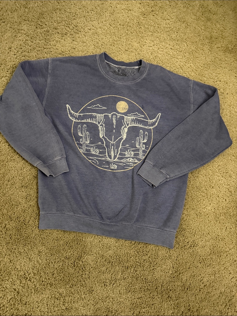 Crewneck Desert Skull Graphic Sweatshirt - Blue